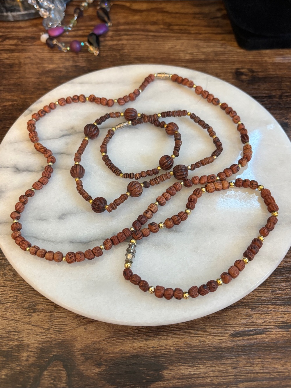 Natural Brown Beaded Necklace with Gold Accent Beads